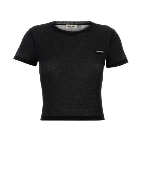 Miu Miu Miu Miu Women Black Cotton T-Shirt