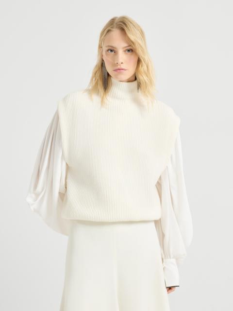 Brunello Cucinelli Cashmere English rib knit sleeveless turtleneck sweater with precious zipper