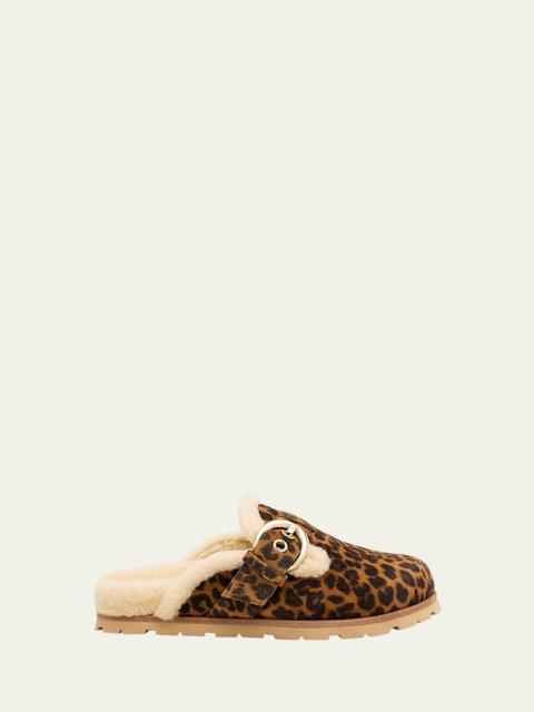 Stuart Weitzman Chrystie Shearling-Lined Leopard Suede Mules