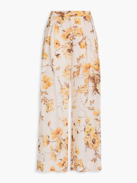 Zimmermann Pleated floral-print ramie wide-leg pants
