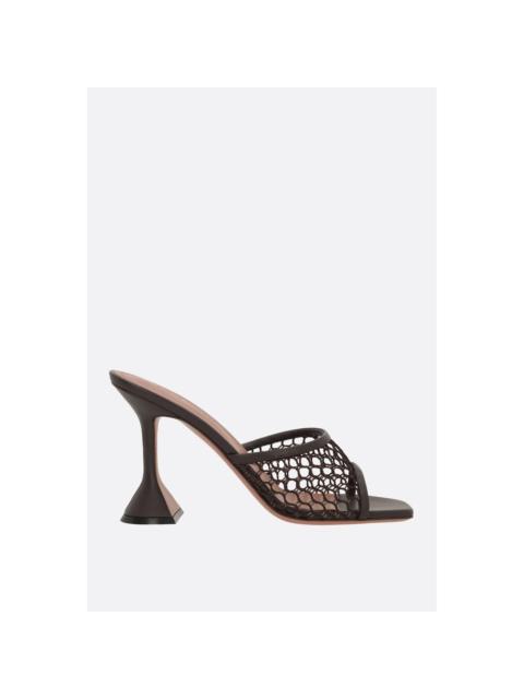 Amina Muaddi AMINA MUADDI Lupita 95mm Mesh Brown Leather Mules New (Women