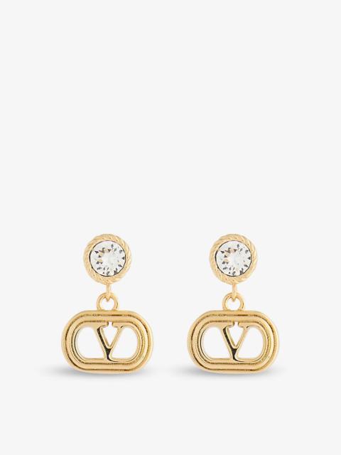 Ovalette Gold-Plated Brass and Crystal Earrings