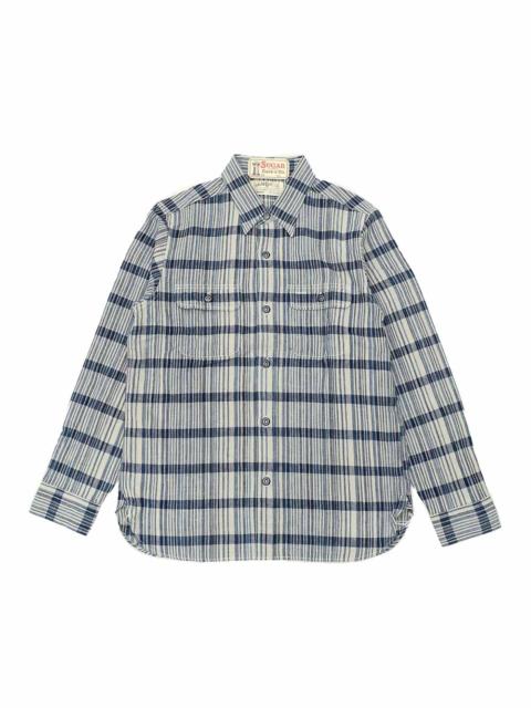 SUGAR CANE FICTION ROMANCE 5oz. INDIGO PLAID WORK SHIRT - SC29591