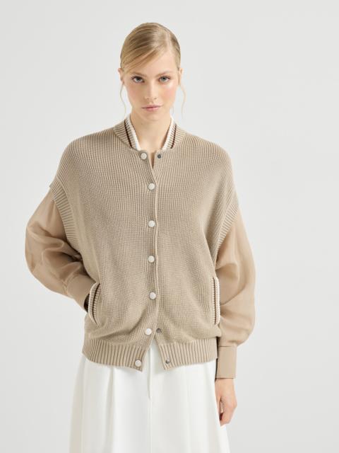 Brunello Cucinelli Cotton English rib cardigan with organza sleeves