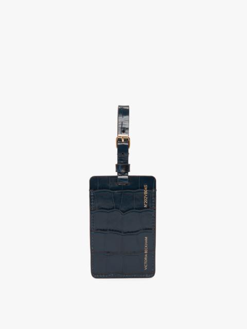 Victoria Beckham Luggage Tag In Midnight Blue Croc Embossed Leather