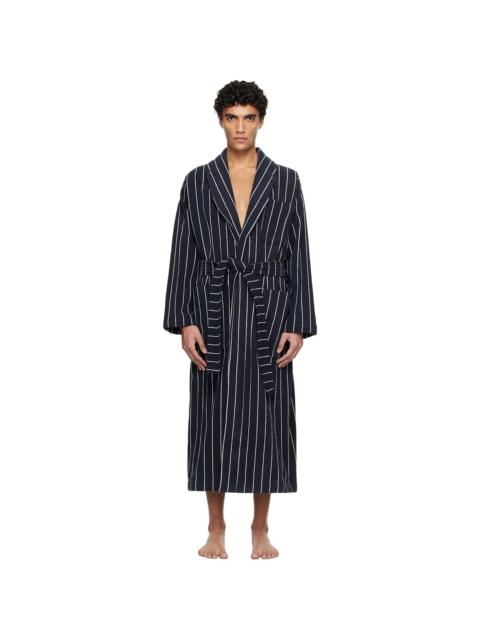 TEKLA Navy & White Terry Classic Bathrobe