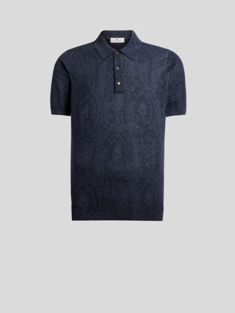 Etro COTTON-BLEND POLO SHIRT WITH FLORAL PAISLEY MOTIF