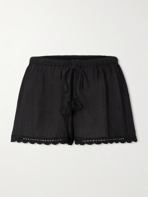 ULLA JOHNSON Aran Tasseled Crochet-trimmed Cotton Shorts