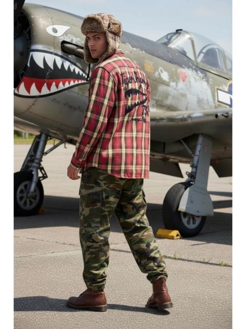 Other Designers 🦈 AVIREX Big Embroidery TIGER SHARKS Cotton-Rayon Flannel