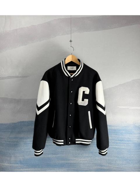 CELINE Celine Black and White Panel Lettering Single-Breasted Varsity Jacket