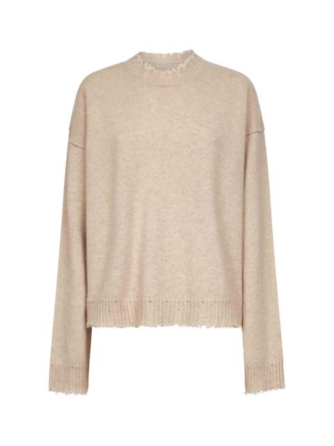 UMA WANG Beige cashmere sweater with distressed details