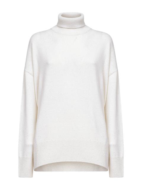 Brunello Cucinelli Brunello Cucinelli Women Ivory Diamante Cashmere And Silk Turtleneck Sweater
