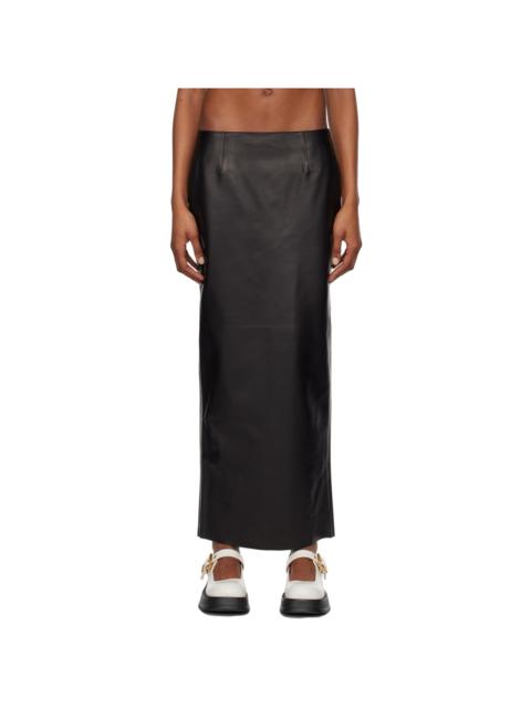 Marni Black Slit Leather Maxi Skirt