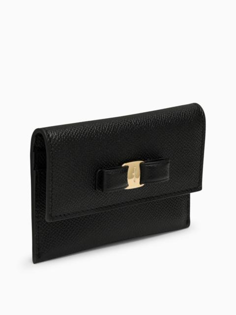 Ferragamo Vara Black Leather Bow Card Holder