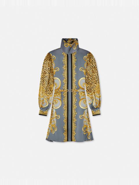 VERSACE Cheetah Foulard Silk Lavallière Mini Dress