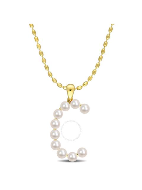 Other Designers AMOUR 3.5-4mm Freshwater Cultured Pearl Initial Pendant with Chain In Yellow Plated Sterling Silver