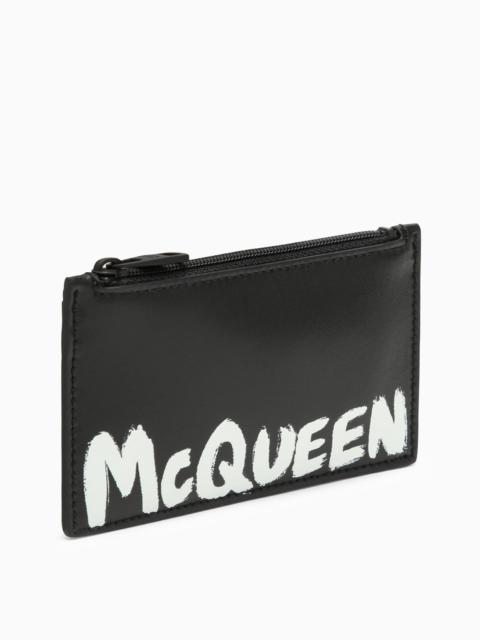 Alexander Mc Queen Black Leather Zipped Card Holder With Logo