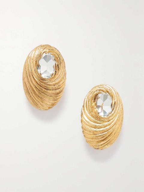 Gold-tone crystal clip earrings