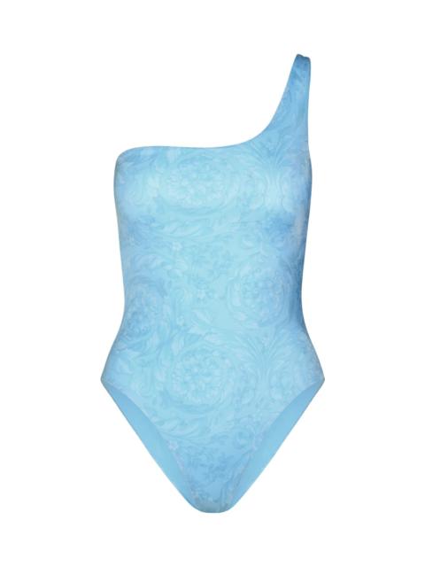 Asymmetric 'barocco' One-piece Swimsuit In Light Blue Polyester Blend