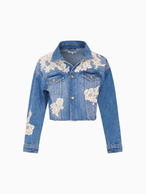 LoveShackFancy Amana Lace Appliqué Denim Jacket