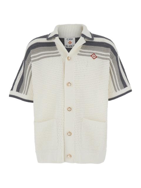 CASABLANCA Casablanca Men White Bowling Shirt With Cuban Collar And Logo Embroidery On The Front In Cotton Man
