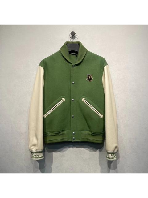 Dior Dior green color-blocked baseball jacket with rhinestone logo