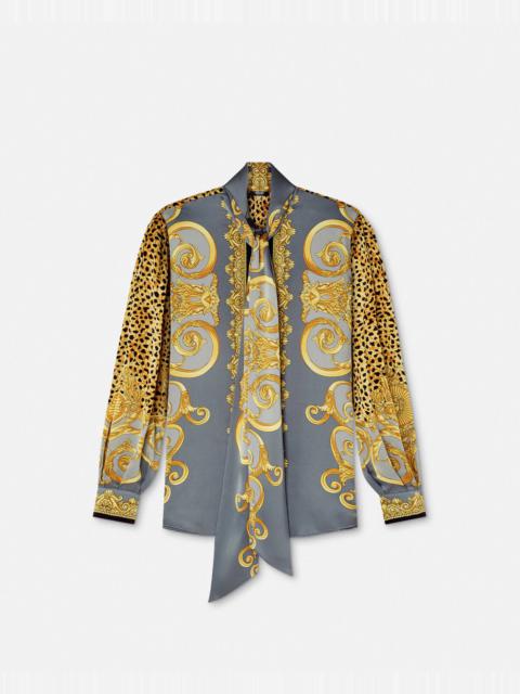 VERSACE Cheetah Foulard Silk Lavallière Shirt