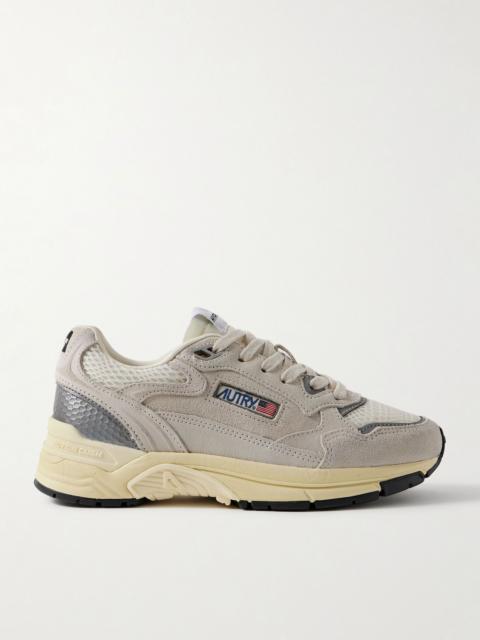 AUTRY Hyperway mesh and metallic leather-trimmed suede sneakers Gray