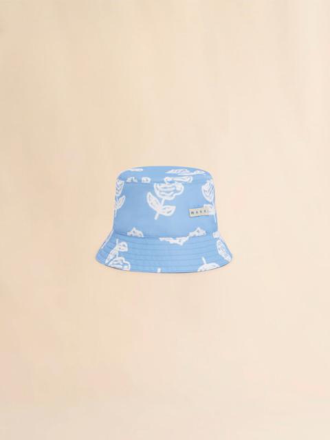 Marni LIGHT BLUE TAFFETA BUCKET HAT WITH SPRAYED ROSES PRINT