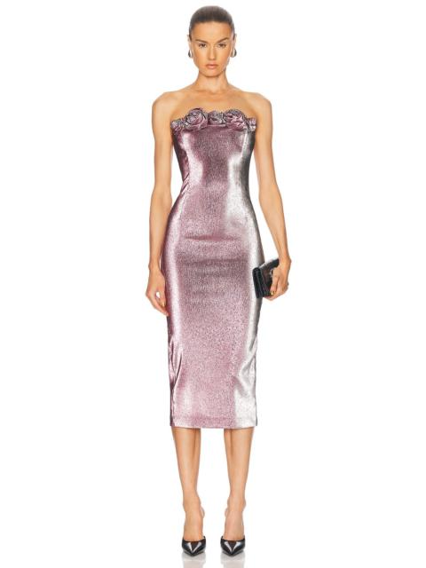 AREA Stretch Lame Rosette Midi Dress