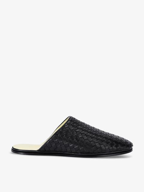 Intrecciato-weave slip-on leather mules