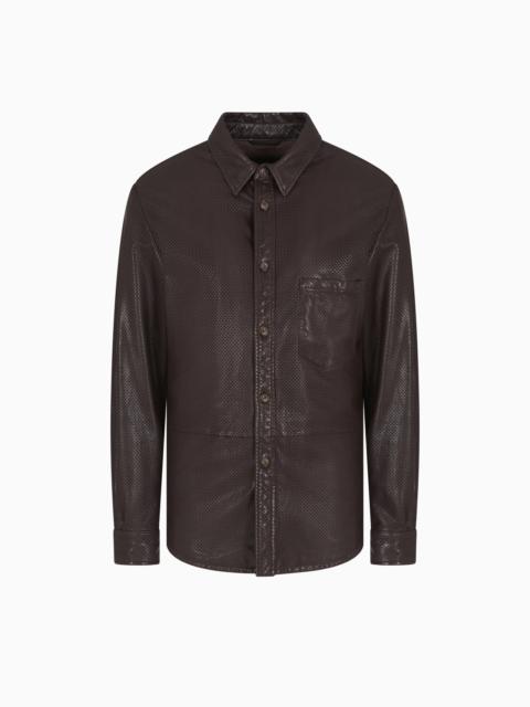 GIORGIO ARMANI PERFORATED NAPPA-LEATHER SHIRT JACKET