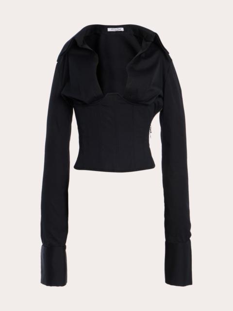 LaQuan Smith Poplin Collared Corset Top