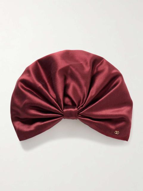 Gathered silk-satin head scarf Burgundy