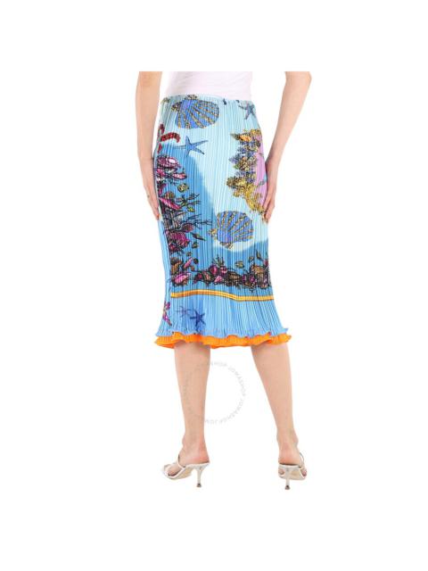 Versace Ladies Light Blue Tresor De La Mer Print Mermaid Skirt