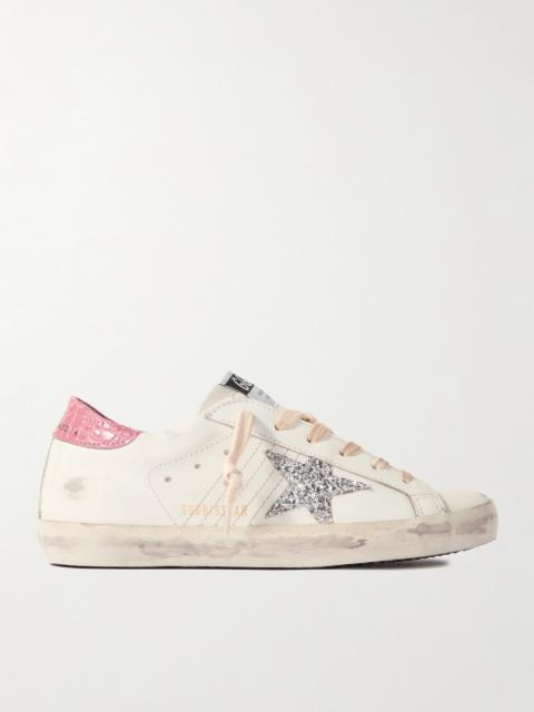 Golden Goose Super-star Distressed Glittered Leather Sneakers