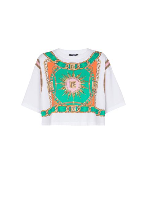 Balmain Cropped T-shirt with Balmain Foulard print