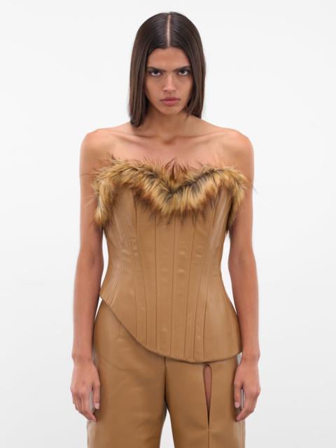 ALEKSANDRE AKHALKATSISHVILI Beige Vegan Leather Fur Corset