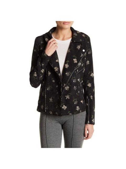Romeo & Juliet Couture Black Floral Moto Jacket Corduroy Zippers Sz M NWT $198