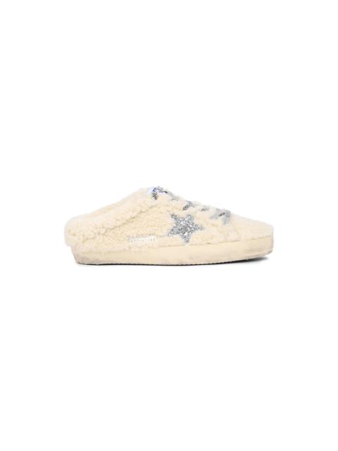 Golden Goose WOMEN'S SUPER STAR SABOT WITH GLITTER STAR (NATURAL WHITE/SILVER)