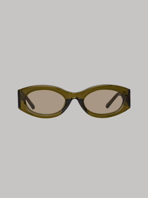 LINDA FARROW Berta Oval Sunglasses in Olive