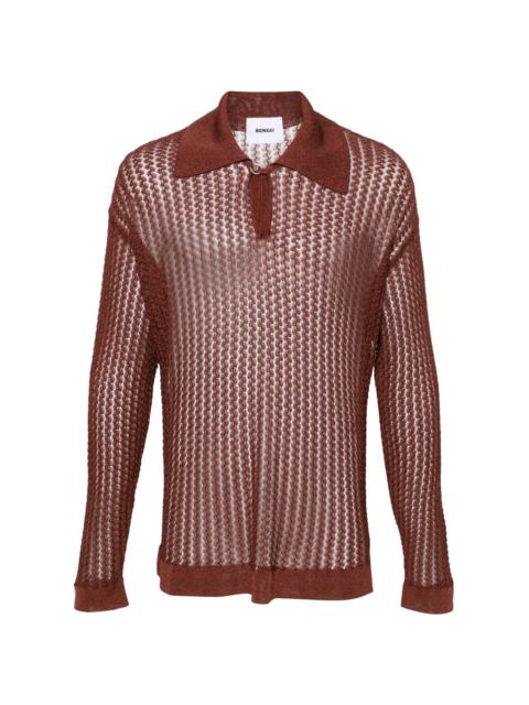 BONSAI long-sleeve open-knit polo shirt