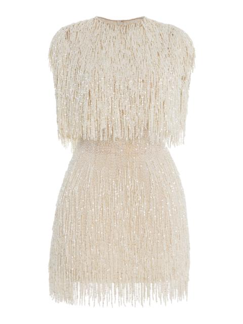 Oscar de la Renta Pearl-Fringed Mini Dress ivory