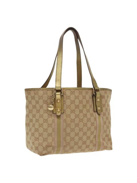 GUCCI GUCCI GG Canvas Sherry Line Tote Bag Beige Gold Pink