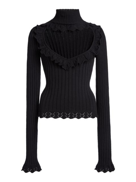 BALENCIAGA Cotton Rib Knit Heart Cutout Sweater black