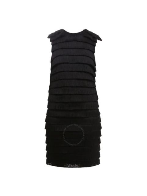 Burberry Burberry Ladies Black Fringe Detail Silk Sleeveless Midi Dress