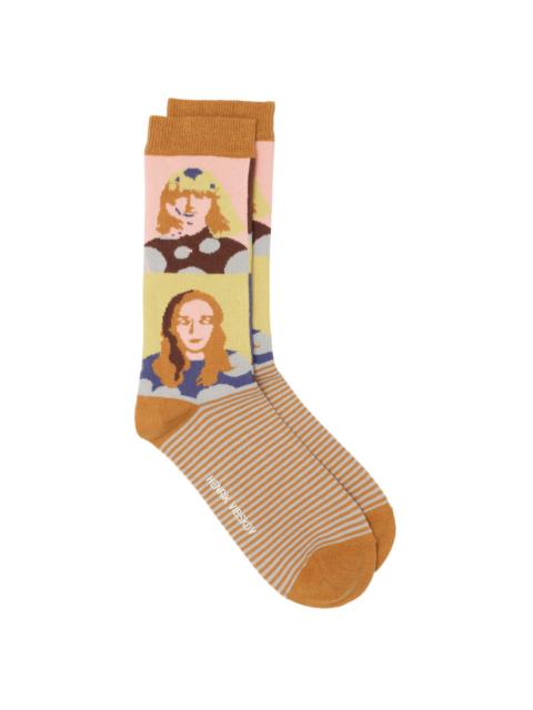 HENRIK VIBSKOV THE INTERN SOCKS FEMME - BROWN CORAL FACES