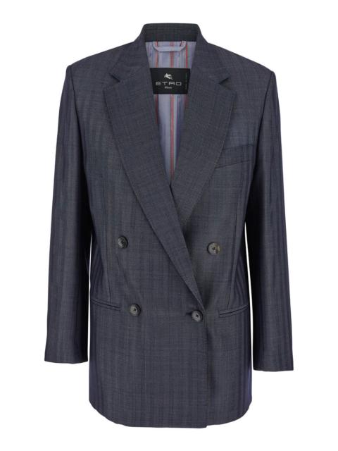 Etro Etro Women Grey Oversized Double-Breasted Jacket With Wide Revers In Wool Blend Woman