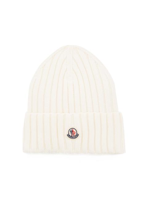 Moncler Ribbed-Knit Wool Beanie white