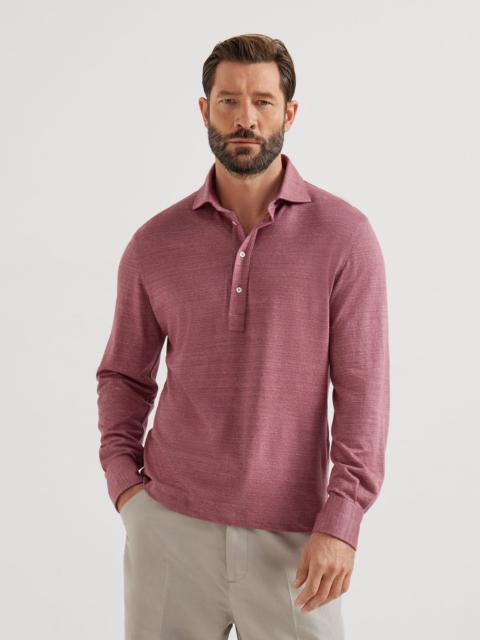 Brunello Cucinelli Linen and cotton mélange jersey long sleeve polo with shirt-style collar